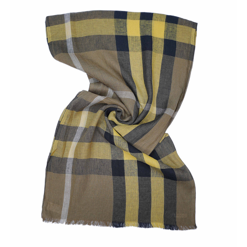 Linen Plaid Print Vintage Pre-Loved Scarf
