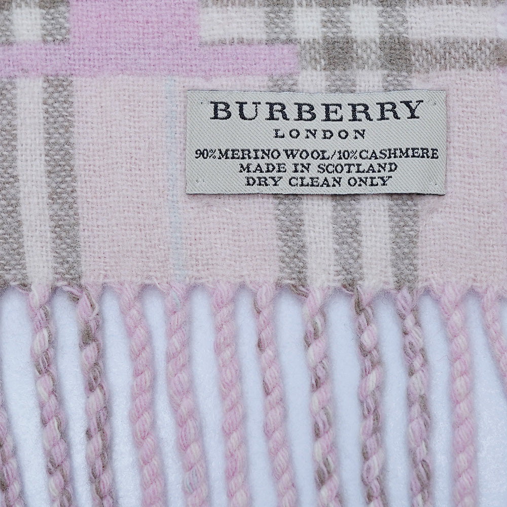 Merino/Cashmere Logo & Plaid Print Vintage Pre-Loved Scarf