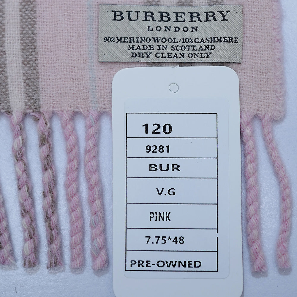 Merino/Cashmere Logo & Plaid Print Vintage Pre-Loved Scarf